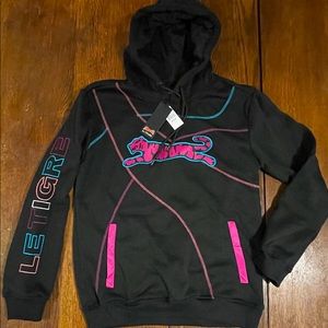 Le Tigre Logo Pullover Hoodie Black Pink Embroidered